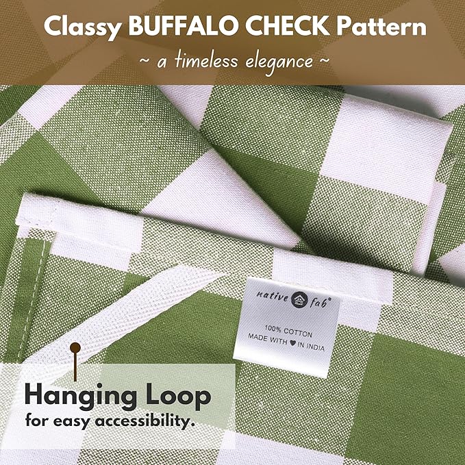 Native Fab Buffalo Check Kitchen Dish Towels, 16"x26", 4 Pack - 100% Cotton Plaid Washcloths - Absorbent Dish Cloths Set, Cleaning Hand Towels with Hanging Loop - Mint Green White