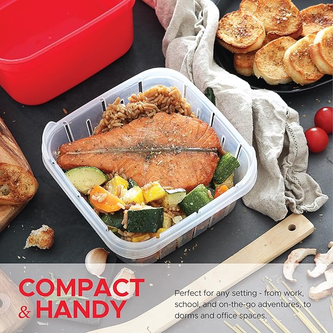 3 Piece Microwave Steamer Basket with Removable Strainer - 2 Liter Microwave Staemer for Vegetables, Broccoli & Fish - BPA Free Veggie Steamer with Airtight Locking Lid