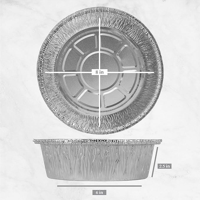 Plasticpro 7'' Inch Round Tin Foil Pans Disposable Aluminum, Freezer & Oven Safe - For Baking, Cooking, Storage, Roasting, & Reheating, Pack of 50