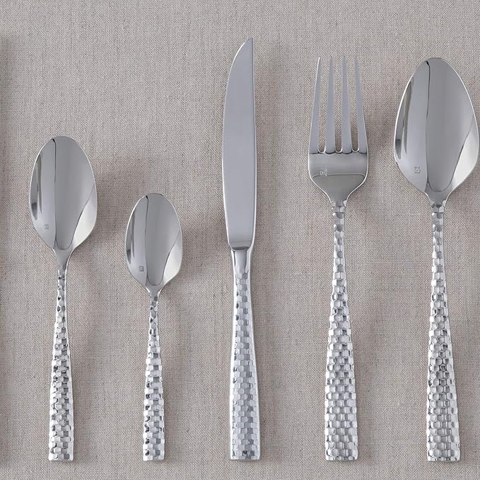 Fortessa Lucca Faceted 18/10 Stainless Steel Flatware Solid Handle Steak Knife, Set of 12, Mirror Polished