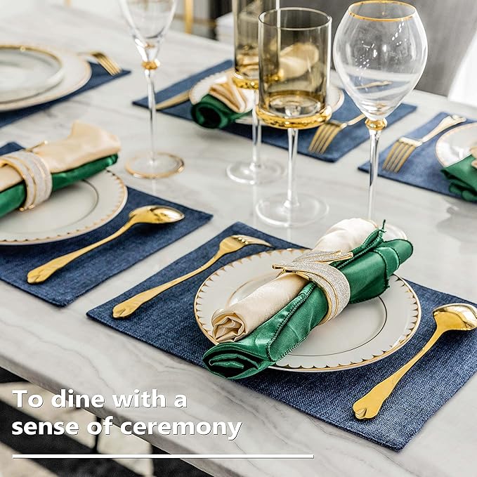 Home Brilliant Set of 4 Placemats Blue Placemats Heat Resistant Dining Table Place Mats Kitchen Table Mats, Navy Blue