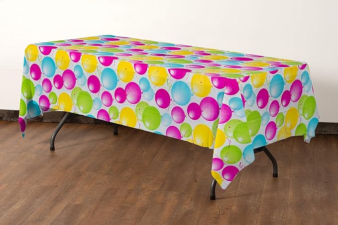 Party Solids 12 Pack Premium Quality Balloon Design Plastic Tablecloth - 54 Inches by 108 inches of Fabulous Rectangle Birthday Tablecloth with Balloon Design for 8 Foot Party Table…