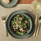 Gibson Elite Menlo Park 16-Piece Pottery Clay Stoneware Dinnerware Set – Green Reactive Glaze, Organic Shape Embossed Plates and Bowls W/Pasta Bowl, Service for 4 – Microwave & Dishwasher Safe