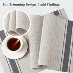 Leetaltree Khaki-Blue Placemats, Heat Resistant Non-Slip Place mats for Dining Table, Washable Durable PVC Vinyl Woven Table Mats (Set of 12)