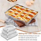 9¾ x 12½ x 2 Inch Baking Pans Set, Rectangle Sheet Cake Pan with Lid, Stainless Steel Bakeware for Lasagna Brownie Casseroles