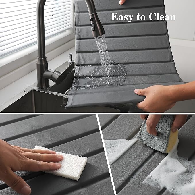 Stone Drying Mat for Kitchen Counter, Large Collapsible Diatomaceous Earth Supe Absorbent Quick Dry Stone Mat Kitchen，PU Leather Surface Removable and washable (Dark Gray, 23.6”x15.4”)