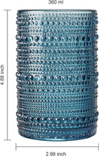 Khen Beaded Highball Drinking Tumbler Set | Set of 6 | Fall & Holiday Decor Vintage Hobnail 12 OZ Muted Bubble Design Whiskey Glassware, Old-Fashioned, Embossed Design Glass for Water Wine, Cocktail