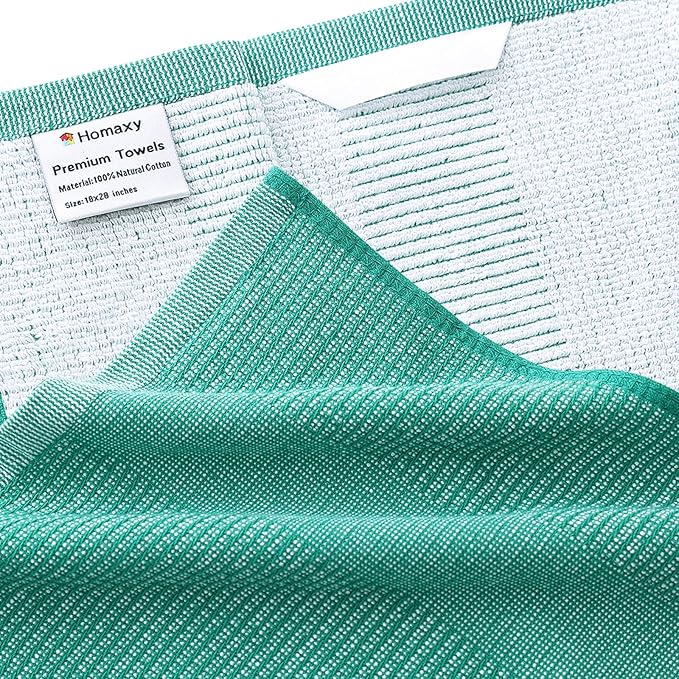 Homaxy Premium Kitchen Towels(18”x 28”, 6 Pack), Large Cotton Kitchen Hand Towels, Flat and Terry Dish Towels, 380 GSM Highly Absorbent Tea Towel Set with Hanging Loop, Green