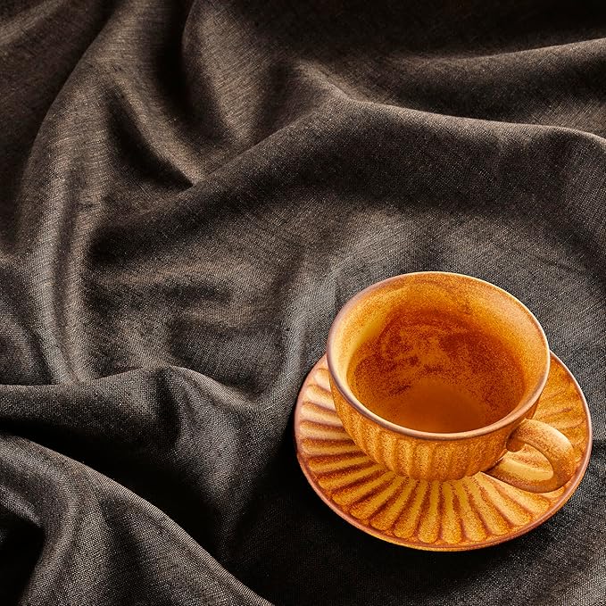 Solino Home Linen Square Tablecloth 52 x 52 Inch - 100% Pure Linen Chambray Brown Table Throw - Athena, Machine Washable Tablecloth for Fall, Autumn