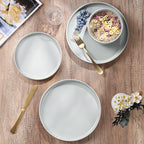 HaWare Stoneware Dinnerware Sets, 12-Piece Plates and Bowls Set for 4, Dishes Set for Home Restaurant, Speckled Misty Grey