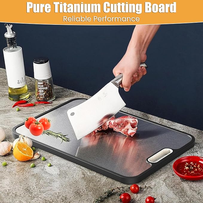 QUENTRO Titanium Cutting Board – Double Sided Chopping Board – Easy to Clean, Dishwasher Safe – Ideal for Kitchen, BBQ, Camping & Outdoor Use – 15.15”×10.43”