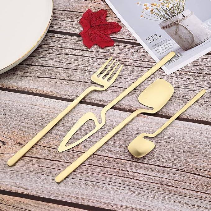 JASHII Silverware Set Satin Finish 24-Piece Stainless Steel Flatware Set Kitchen Utensil Set Service for 6 Tableware Cutlery Set Dishwasher Safe (Matte Champagne Gold)