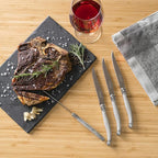 French Home Laguiole 4-Piece Steak Knife Set – Sophisticated Stainless Steel Dinner Knives with Pewter Handles & Iconic Bee Emblem – Serrated Knives for Smooth Cutting (9.25")