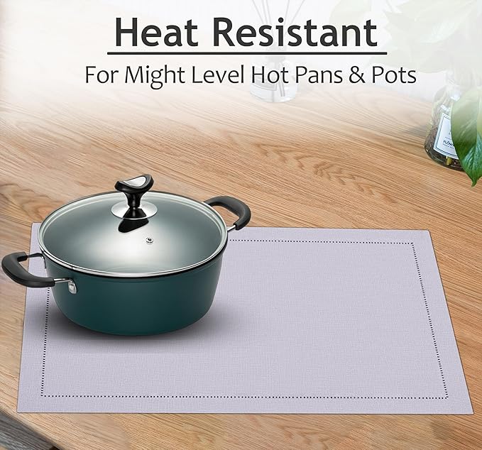 Ruvanti Linen Placemats Set of 6-13x19 Inch, Classic Hemstitch, Heat ‎Resistant Machine Washable Place Mats, Soft & Elegant- Perfect for Christmas, ‎Thanksgiving, Weddings, Dinner - Lavender Grey