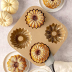 Baker's Secret Nonstick for Fluted Cake Pan, Heavy Duty Die Cast Aluminum Fluted Cake Baking Pans, 2 Layers Non-stick Coating For Easy Release - Cast Aluminum Collection (4mini joys)