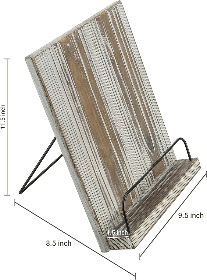 MyGift Torched Wood Cookbook Stand - Recipe Binder Reading Book Display and iPad Tablet Easel with Metal Page Holder and Kickstand