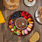 Lallisa Electric Fondue Pot Set, Chocolate Fondue Kit, Electric Fondue Maker, Detachable Serving Trays with 4 Roasting Forks, Gift Set for Date Night House Warming Melting Parties(Brown)