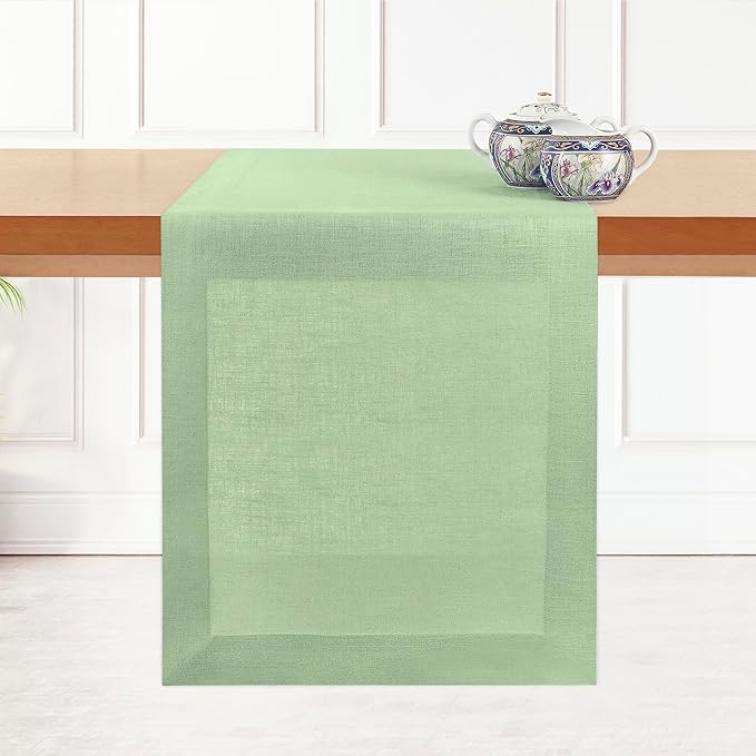 D'Moksha Homes Linen Table Runner 48 Inches - 100% Pure Linen Sage Green Table Runner 14 x 48 Inch for Coffee Tables, Dresser, Summer, Fall and Halloween - Machine Washable