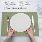 Ruvanti Linen Placemats Set of 6-13x19 Inch, Classic Hemstitch, Heat ‎Resistant Machine Washable Place Mats, Soft & Elegant- Perfect for Christmas, ‎Thanksgiving, Weddings, Dinner - Martini Olive