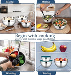 LIANYU Mixing Bowls Set with Airtight Lids, Stainless Steel Large Metal Kitchen Bowls Set of 3, Dishwasher & Freezer Safe, 1.5QT & 3QT & 4.6QT, Blue