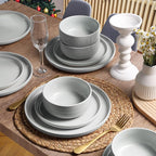 HaWare Stoneware Dinnerware Sets, 24-Piece Plates and Bowls Set for 8, Dishes Set for Home Restaurant, Speckled Misty Grey