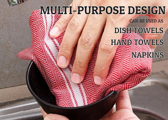 LANE LINEN Kitchen Towels Set - 100% Pure Cotton Dish Towels for Kitchen, Super Absorbent Kitchen Hand Towel, Tea Towels, Soft & Durable Dish Cloths, Pack of 6 – 14”x25”, Red