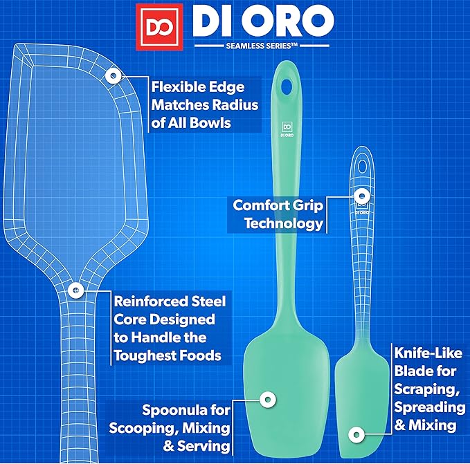 DI ORO Silicone Spatula Set - Rubber Kitchen Spatulas for Baking, Cooking, & Mixing - 600°F Heat-Resistant & BPA Free Silicone Scraper Spatulas for Nonstick Cookware - Dishwasher Safe (3pc, Mint)