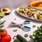 Jenaluca 5 Blade Herb Scissors - Salad Scissors - Cut & Chop Fresh Herbs & Leafy Greens - Stainless Steel Kitchen Shear Set with Cleaning Comb & Safety Cover - Kitchen Gadget - Blue