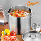 Nutrichef Stainless Steel Cookware Stockpot, 30 Quart Heavy Duty Induction Soup Pot With Stainless Steel Lid And Strong Riveted Handles, Even Heat Distribution, Compatible With Most Cooktops