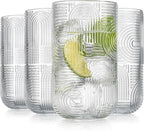 Glaver's Highball Glasses, 17 Ounce Embossed Designed Set of 4 Clear Kitchen Glassware For Home Bar Everyday Elegant Serving Coolers Urban Pattern Modern Drinking Glasses