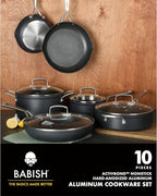 Babish 10 Piece Hard Anodized Laser Titanium Forever Non Stick Technology Durable Pots and Pans Cookware Set - Black