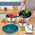 LIANYU Mixing Bowls Set with Airtight Lids, Stainless Steel Large Metal Kitchen Bowls Set of 3, Dishwasher & Freezer Safe, 1.5QT & 3QT & 4.6QT, Blue