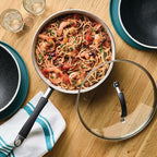 Rachael Ray Cucina Ceramic Nonstick Saute Pan with Lid, 3 Quart Non Stick Sauteuse Pan, Dishwasher Safe - Peppercorn