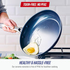 Blue Diamond 12" Nonstick Frying Pan with Lid, Diamond Infused PFAS & PTFE-Free Ceramic Skillet, Dishwasher & Oven Safe, Stay Cool Handle, Durable Non Toxic Metal Utensil Safe, Glass Lid, Blue