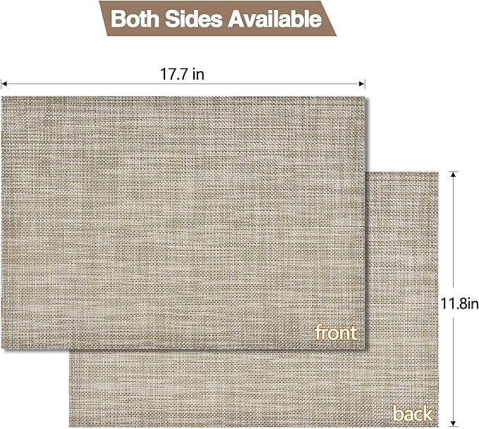 Placemats Set of 4 - Easy Clean Washable Vinyl Placemats - Wipeable Heat Resistant Table Mats for Dining Table - 17.7x11.8 Inch (4, Gray & Gold Two-Tone)