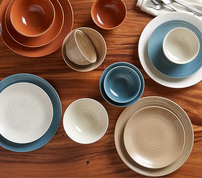 Sango Siterra Painter's Palette 16-Piece Stoneware Dinnerware Set - Service for 4, Ceramic Plates and Bowls Sets, Chip Resistant, Rustic Dishware, Microwave & Dishwasher Safe Kitchen Dishes