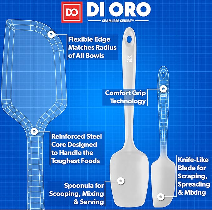 DI ORO Silicone Spatula Set - Rubber Kitchen Spatulas for Baking, Cooking, & Mixing - 600°F Heat-Resistant & BPA Free Silicone Scraper Spatulas for Nonstick Cookware - Dishwasher Safe (3pc, Stone)