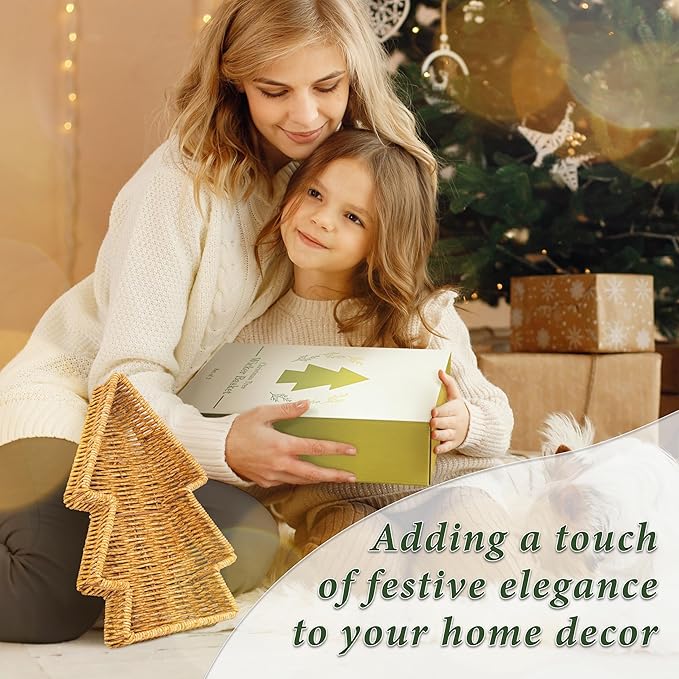 myHomeBody Christmas Tree Wicker Basket, Decorative Snack Tray, Appetizer Serving Tray and Platters, Set of 2