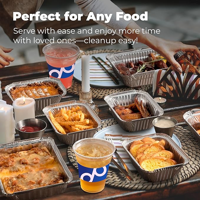 Fit Meal Prep 100 Pack 1 lb Small Aluminum Foil Pans with Lids, Disposable Take Out Food Containers with lids for Freshness and Spill Proof, Disposable Cookware for Catering, Restaurants