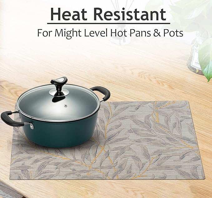 Ruvanti Placemats 100% Cotton 13x19 Inch, Dining Table Placemats Set of 6, Modern Place Mats for Dining Table Decor, Kitchen & Table Linens, Coffee Mat for Christmas Dinners - Leafy