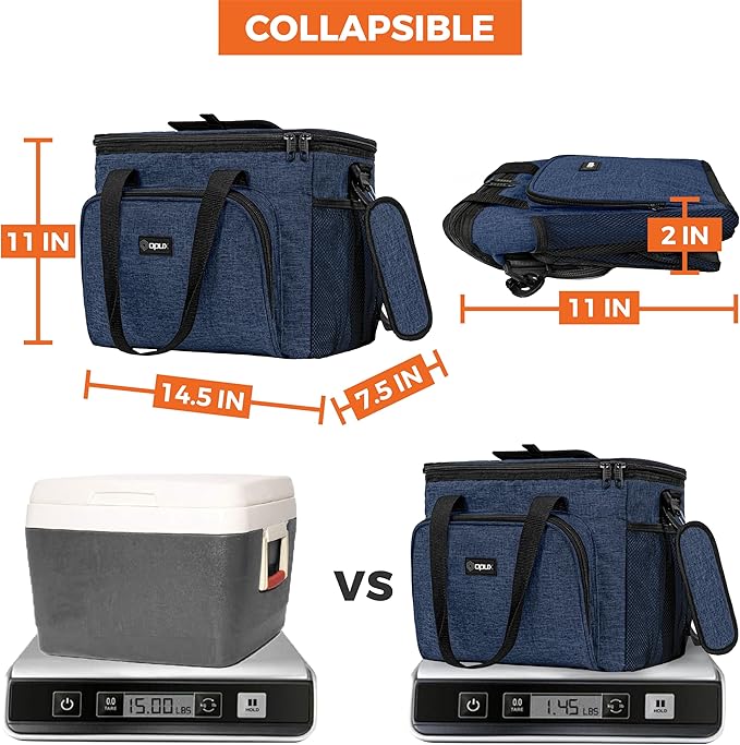 OPUX Soft Cooler Bag, Insulated Collapsible Lunch Cooler Tote for Men Work Camping Beach Travel, Portable Soft Sided Leakproof Waterproof Large Lunch Bag Box with Shoulder Strap 30 Cans, Heather Navy