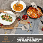 QMVESS Silicone Cooking Utensils Set, Kitchen Utensils Set 7 Pcs with Long Wooden Handle, Food Grade and Heat Resistant Large Silicone Spatula Set for Nonstick Cookware, BPA Free（Khaki）