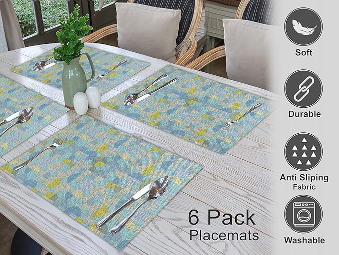 Ruvanti Placemats 100% Cotton 13x19 Inch, Dining Table Placemats Set of 6, Modern Place Mats for Dining Table Decor, Kitchen & Table Linens, Coffee Mat for Christmas Dinners - Quarterly