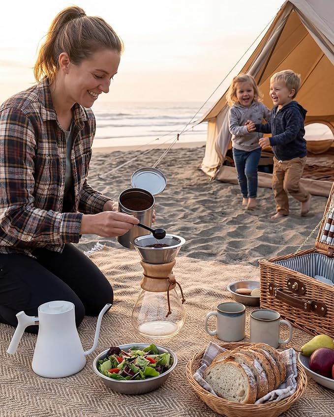 AGOGO Pour Over Coffee Maker Glass - 6/8/10 Cup Barista Kit with 304 Stainless Filter for Home, Office, Camping, Cafes - Easy Clean Coffee Dripper Set (Rag&Brush Included) (10 Cup/34 oz-Slim Shape)