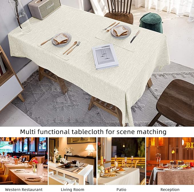 Waterproof Cotton Linen Tablecloths Rectangle Dining Table Cloth, Wipe Clean Indoor & Outdoor Table Cover for Buffet Party and Banquets, Wrinkle Resistant（54"x120"） Beige