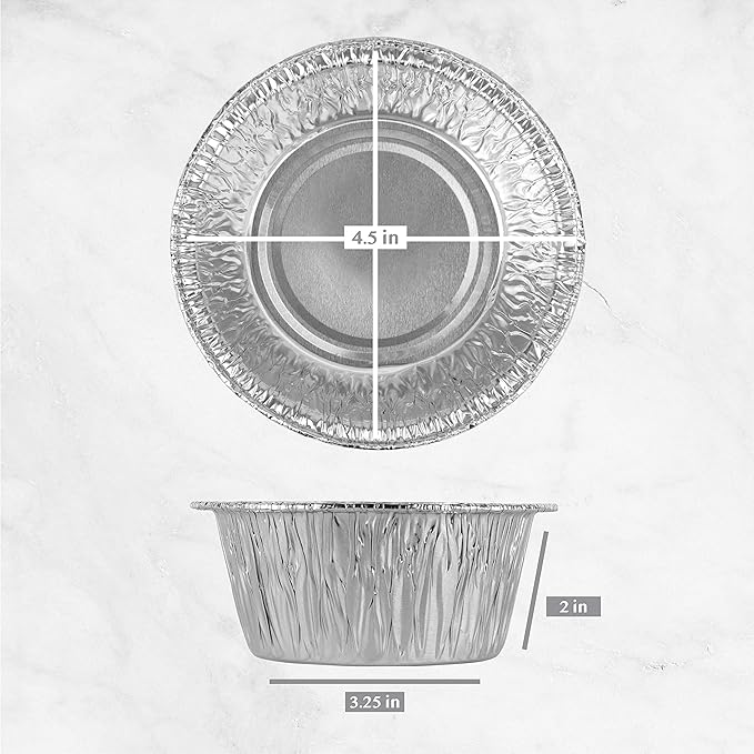 Plasticpro 4.5'' Inch Round Tin Foil Pans Disposable Aluminum, Freezer & Oven Safe Pack of 50