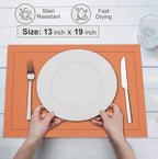 Ruvanti Linen Placemats Set of 6-13x19 Inch, Classic Hemstitch, Heat ‎Resistant Machine Washable Place Mats, Soft & Elegant- Perfect for Christmas, ‎Thanksgiving, Easter, Weddings, Dinner - Orange