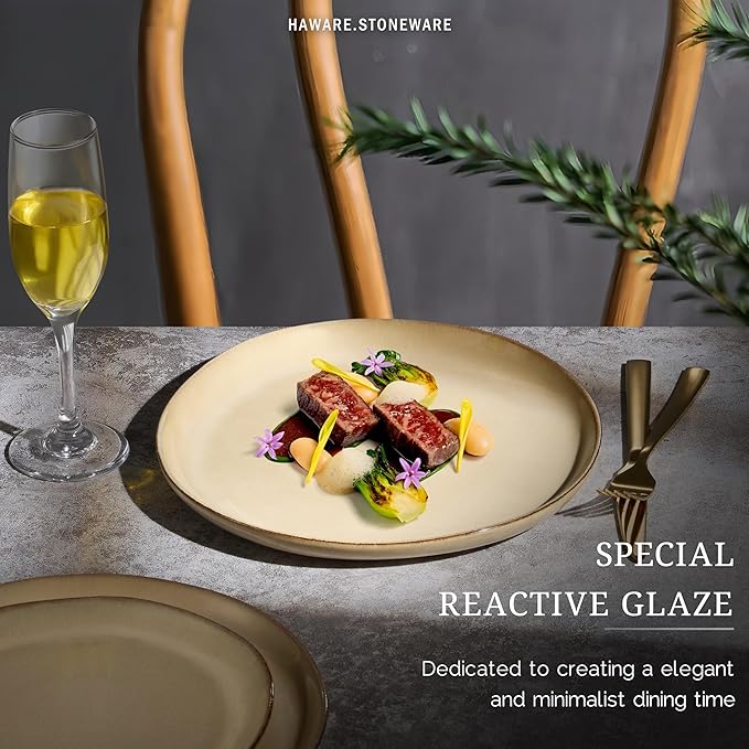 HaWare Stoneware Dinner Plates Set of 6, 10" Heavy Duty Ceramic Plates, Reactive Glaze Dinnerware for Home Restaurant, Chip and Scratch Resistant, Microwave and Dishwasher Safe, Reactive Sandy Khaki