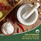 MarcZero 6inch Large Mortar and Pestle Set with Anti-Scratch Wooden Base, Heavy Duty Mortar and Pestle Made of Natural Marble(White)