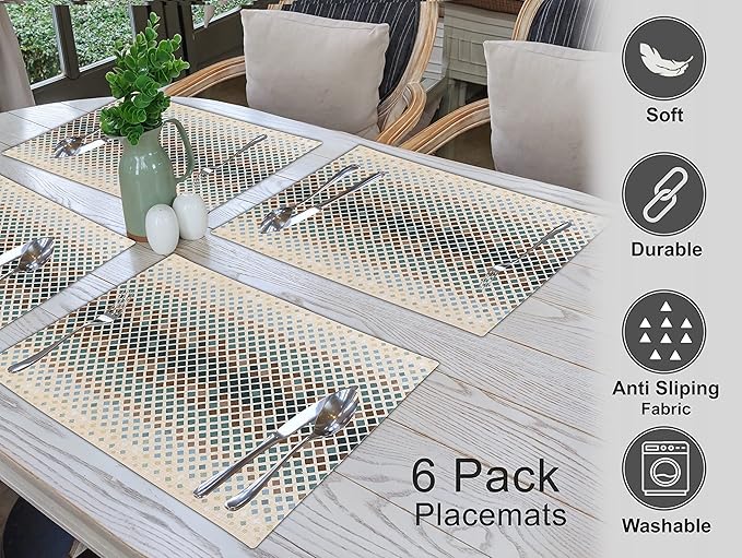 Ruvanti Placemats 100% Cotton 13x19 Inch, Dining Table Placemats Set of 6, Modern Place Mats for Dining Table Decor, Kitchen & Table Linens, Coffee Mat for Christmas Dinners - Faded